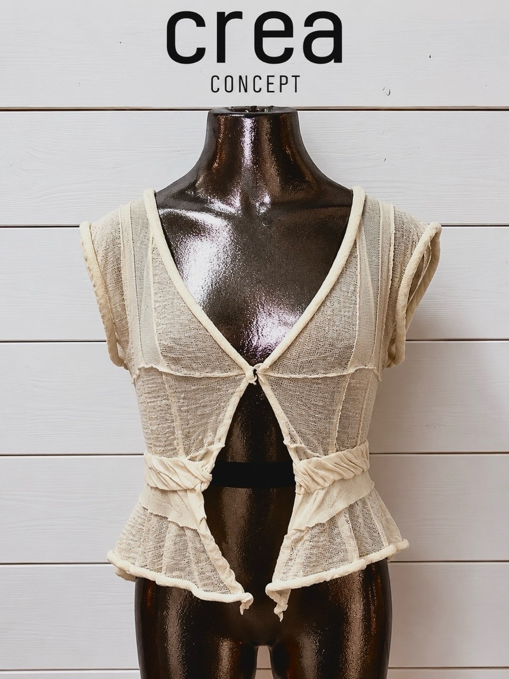 CREA CONCEPT Beige Linen Blend Open Front Vest Size 38